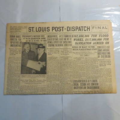 St. Louis Post Dispatch 1947 July 26 Truman Mother Dies Lincoln Papers Sealed TP