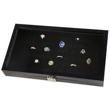 Huji Glass Top Ring Display Showcase With Velvet Insert Liner Jewelry Organiz...