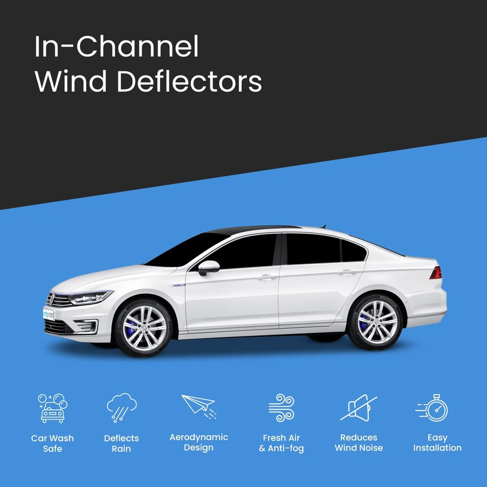 VW Passat B6/B7 2005-2014 4 Door Saloon Wind Deflectors 4pc Tinted - Image 3 of 4