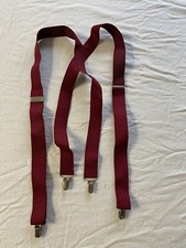 PELICAN USA Vintage Brown Clip On Suspenders Red Leather Gold Men's