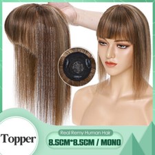 Real Remy Human Hair Topper with Bangs Clip In Mono Women Wiglets 10-16 inch TB8