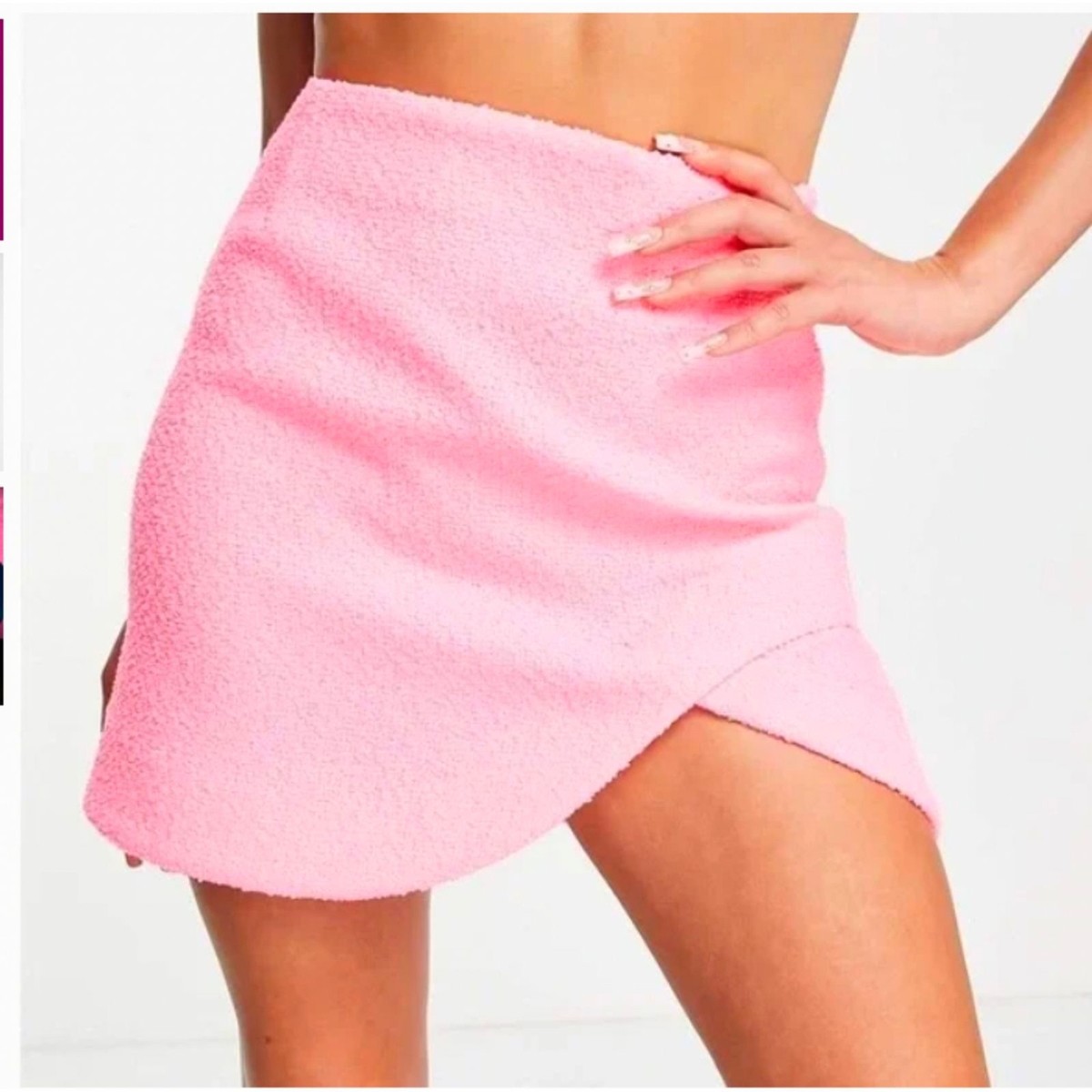 River Island Boucle Curved Hem Mini Skirt Hot Neon Pink US Size (UK 12)