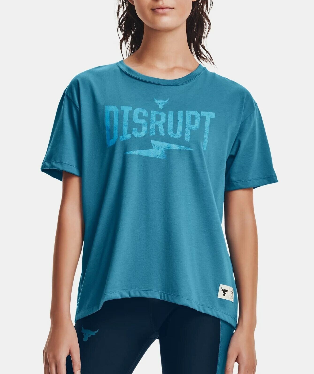 Under Armour UA Project Rock Disrupt Women's T shirt S Short Sleeve Blue NWT thumbnail 3