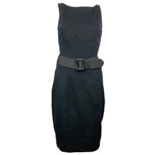 Cache Dress Womens Sz 4 Black Sleeveles Belted Pencil Sheath Stretch Knit Midi