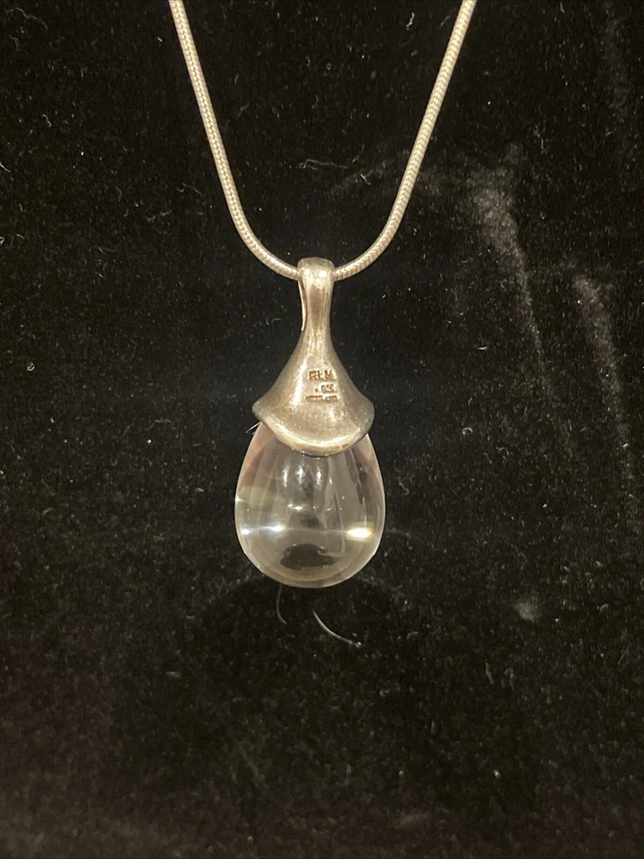 Colar longo Robert Lee Morris prata esterlina cristal rocha transparente lágrima - Imagem 3 de 4