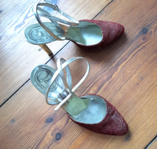 Décolleté con cinturino Christian Dior originali décolleté glitter anni 80 rosso-oro taglia 37 come nuove