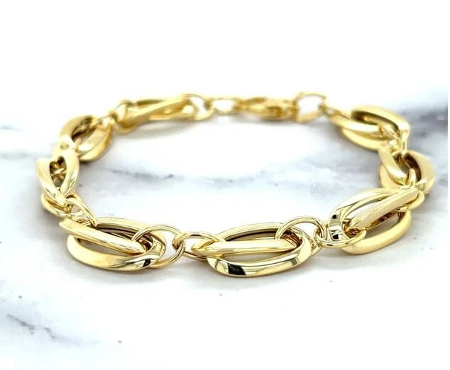 Brazalete Cadena Doble Eslabón Ovalado Oro Amarillo 14k 7.5" 4.5 gramos 8 MM