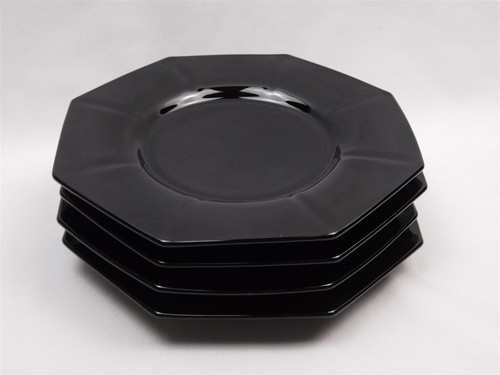 Vintage L.E. Smith 7.75" Black Amethyst Glass Octagon Salad Plates - Picture 5 of 12