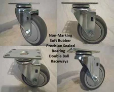 4" x 1-1/4" Swivel Caster Thermoplastic Soft Rubber Non-Marking Wheel (4)