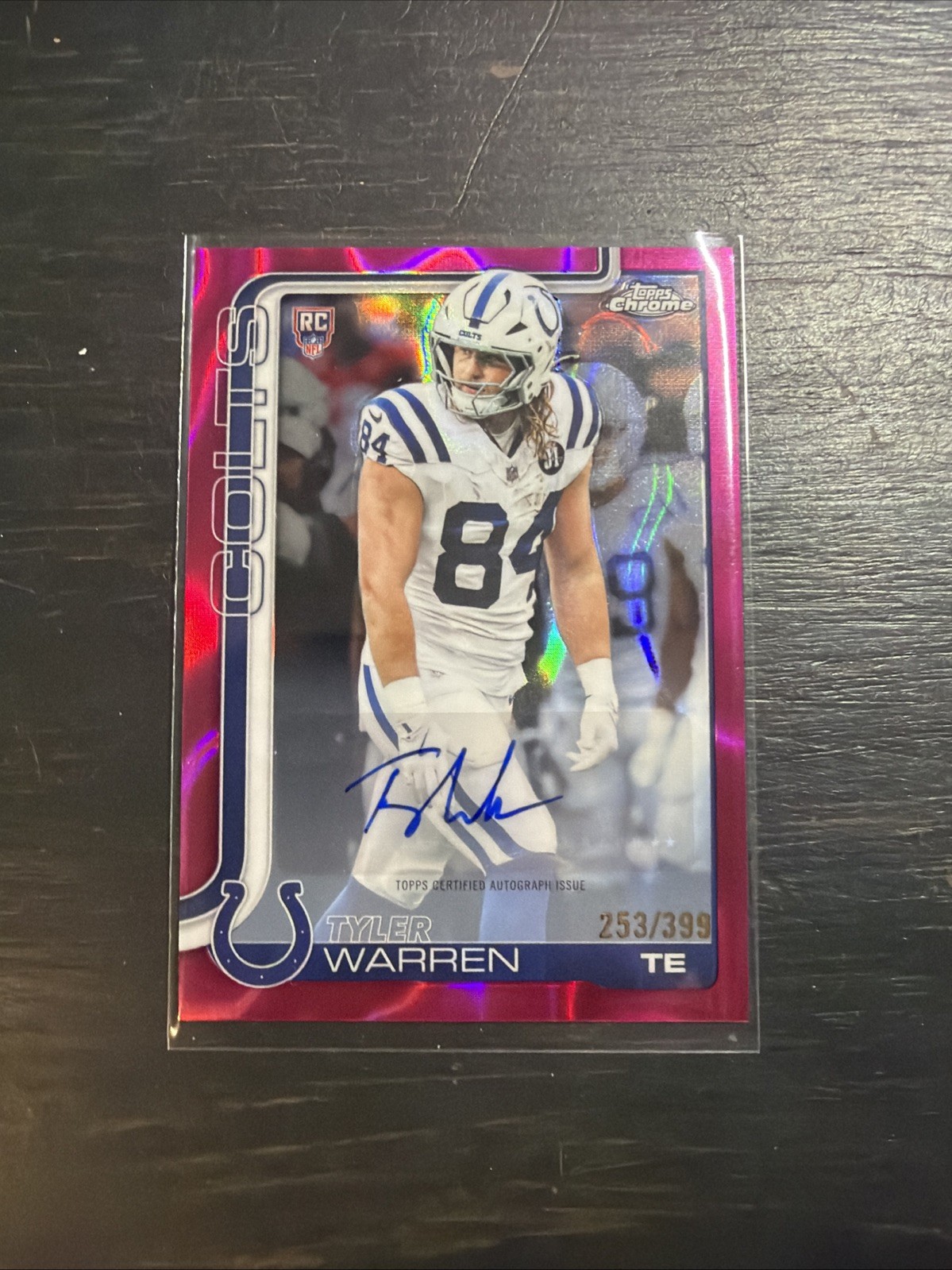 2025 Tyler Warren Topps Chrome Auto Magenta Refractor /399 RC Rookie Colts