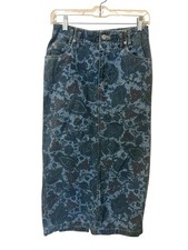 Long Jean Skirt With Slit Vintage Paisley Boho Chic Cottage Core size-8
