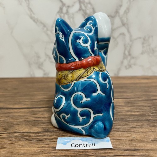 Maneki Neko Beckoning Lucky Cat Kutani Ware mano derecha porcelana arabesca - Imagen 5 de 11