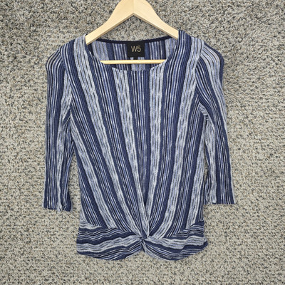 W5 Anthropologie Top Womens Medium Blue Scoop Neck Striped Waist Twist Casual