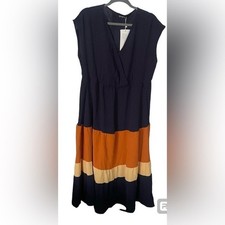 Blue v-neck color block dress
