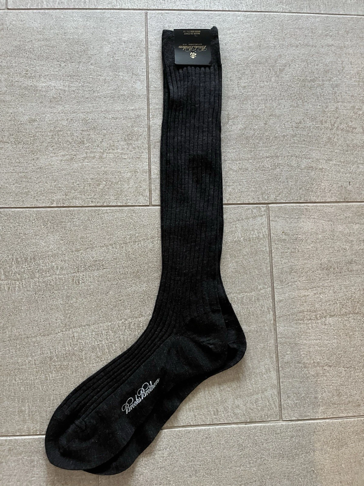 Brooks Brothers Merino Wool Ribbed Over-the-Calf Socks Black Size:7.5-12 (1pair)