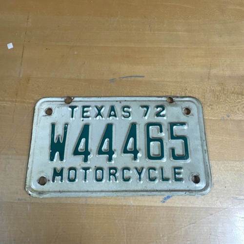 1972 Texas Motorcycle License Plate W44465