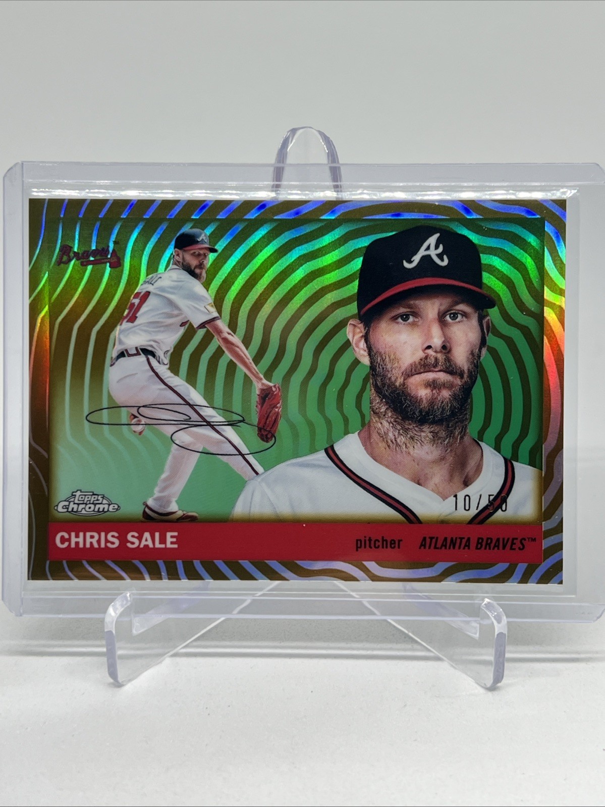 2025 Topps Chrome Platinum Chris Sale #49 Gold Vibrations Refractor /50 Braves