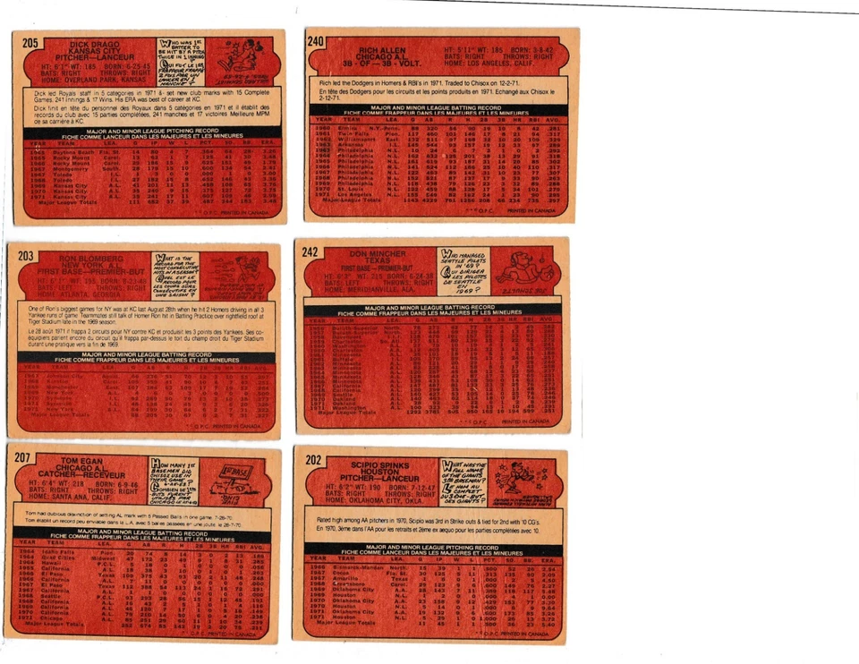 1972 O-Pee-Chee бейсбол 21 карта лот VG #200s - Изображение 2 из 4