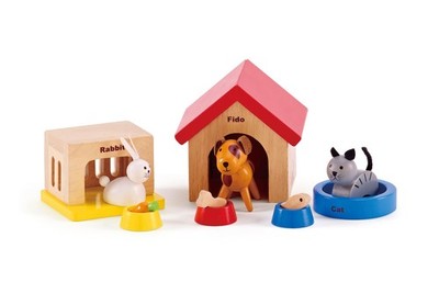 Hape Happy Family Pets Dollhouse Playset 12 Piece Wooden Animal Toy Set