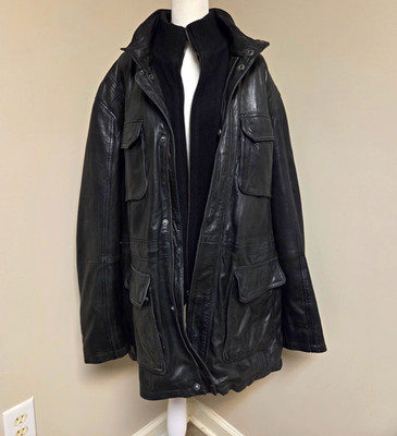 Trapper Men s Black Leather Jacket EU 58/48 US Insulated Stand Collar Zipper