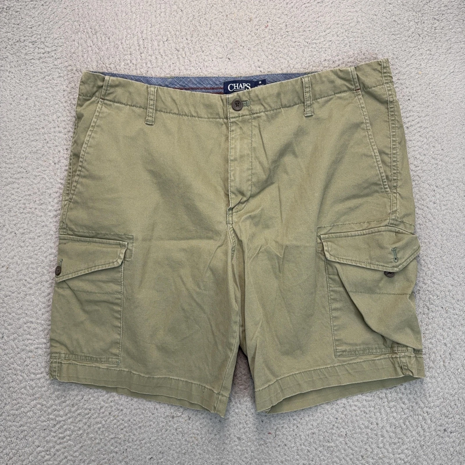 Chaps Shorts Mens 38 Green Cargo Stretch Canvas Pockets Summer Hiking Outdoor