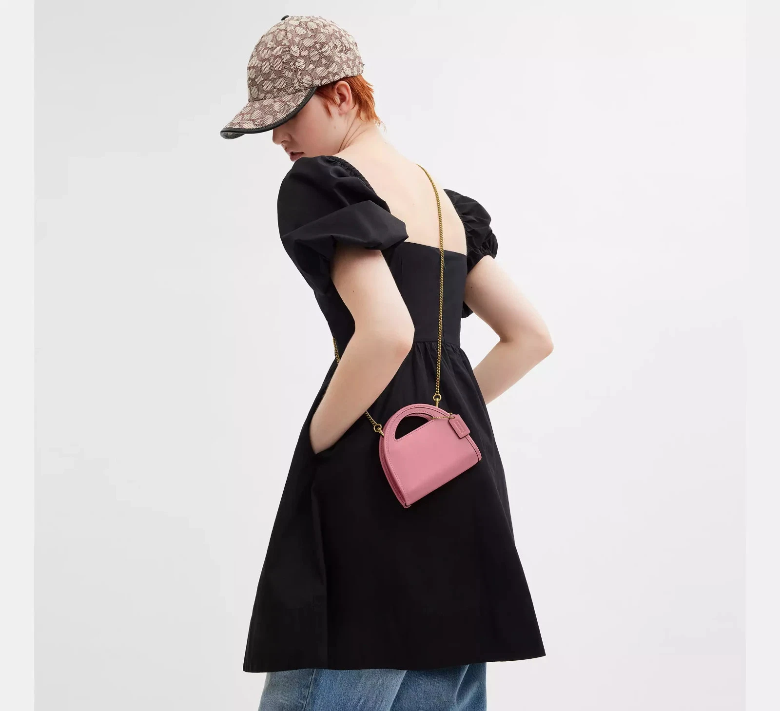 Coach Porta Carte Manico Superiore Pelle Conciata a Guanto Ottone Vero Rosa CT879