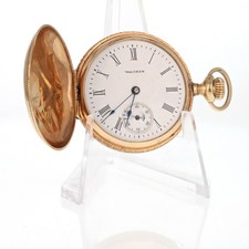 Waltham 33mm White Dial Wind-Up 7J Etched 14k Case Vintage Men's Pocket Watch