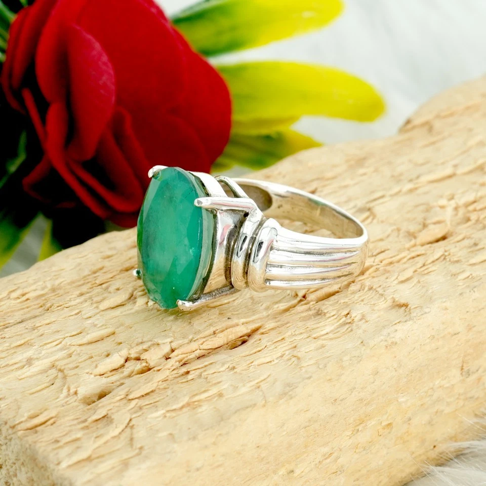 Emerald Ring 925 Sterling Silver Jewelry Wedding Ring Gemstone Jewelry - Image 2 of 4