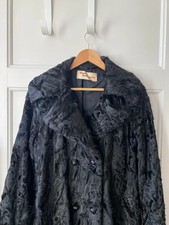Manteau mi-long en astrakan vintage noir à col femme taille 38