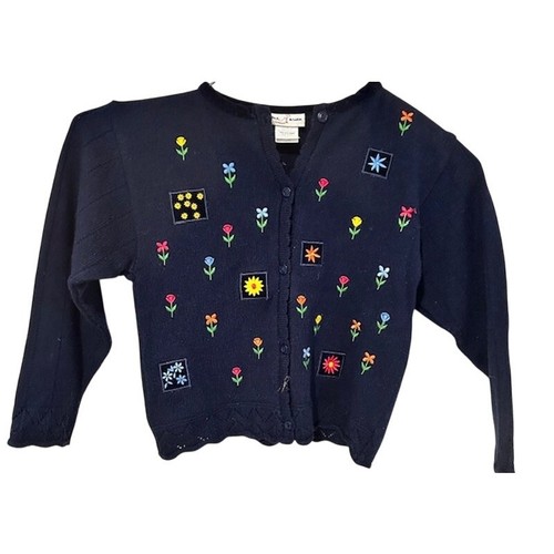 b.t. kids Floral Embroidered Cardigan Sweater, Navy, size 6