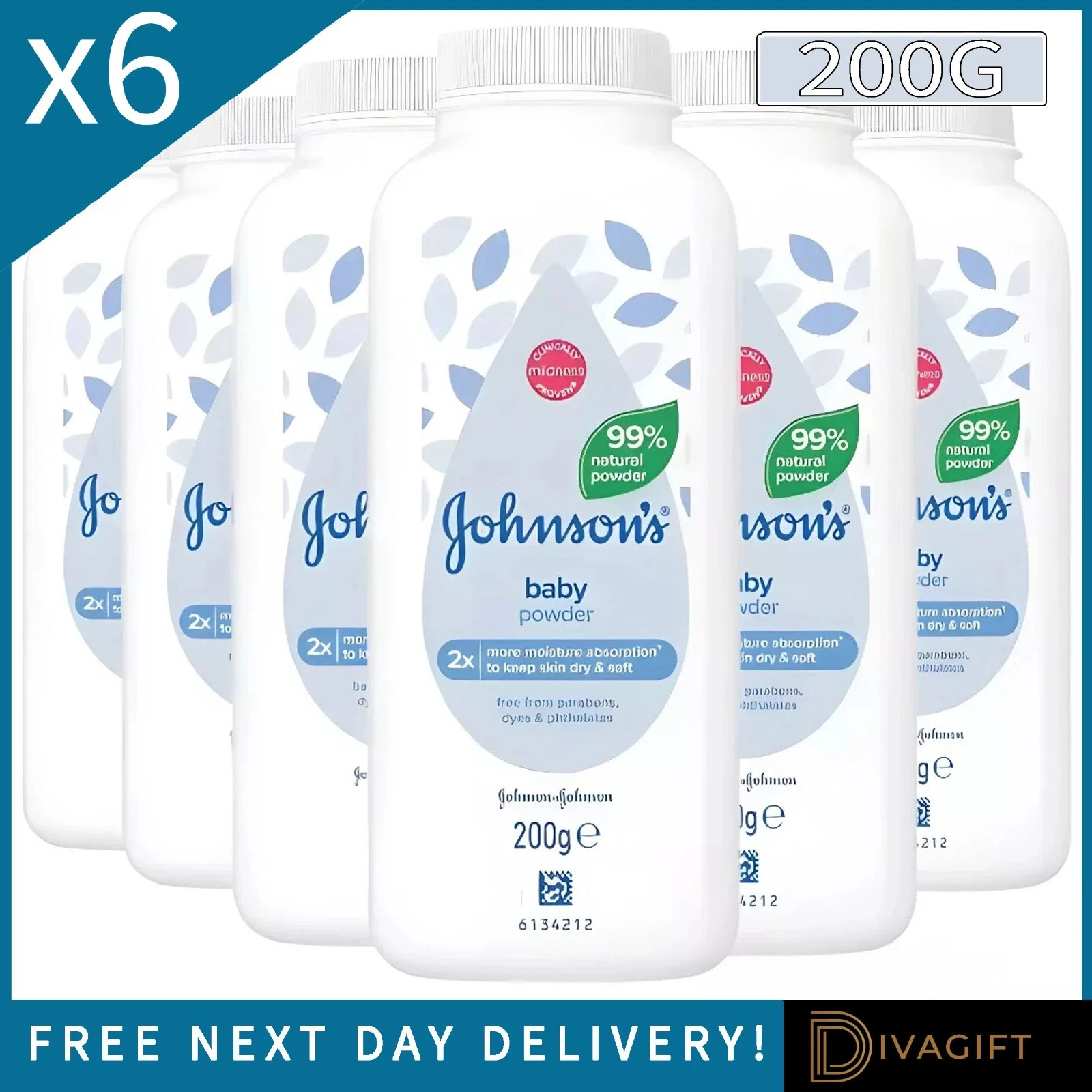 6 x JOHNSONS BABY POWDER 200G HYPOALLERGENIC GENTLE SOOTHING FOR BABIES NEW
