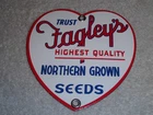 VINTAGE TRUST FAGLEY'S NORTH GROWN SEEDS ❤️ 5" PORCELAIN METAL GASOLINE OIL SIGN