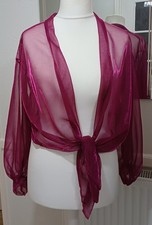 One Size Metallic Pink Chiffon Waterfall Tie Top Long Sleeve 14 16 18 Cruise