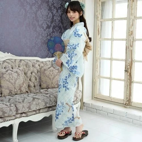 Japanese Yukata Kimono 3-piece set with a golden dragonfly on a mizuasagi - Image 3 of 4