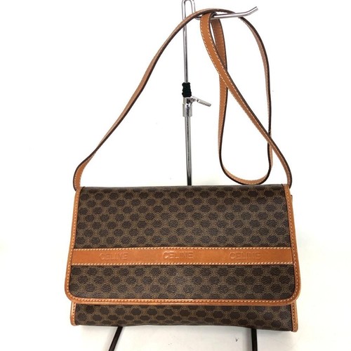 CELINE Macadam PVC Leather Brown Shoulder Bag Vintage France Crossbody Authentic