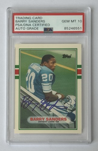Barry Sanders Autograph Signed 1989 Topps Rookie Card - PSA 10 Autograph Grade 1 - Afbeelding 1 van 2