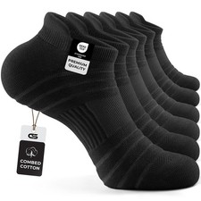 6 Pack Athletic Running Ankle Socks, Low Cut Cushioned Tab Sports Socks Men W...