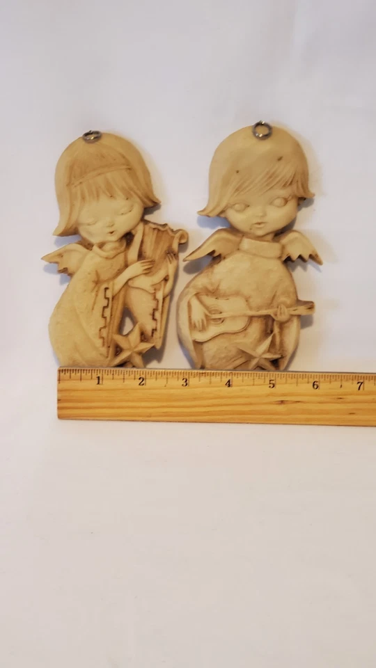 PLACAS COLGANTES DE PARED ÁNGEL México RESINA Navidad Kitsch Años 70 Instrumentos Foto 3 de 4