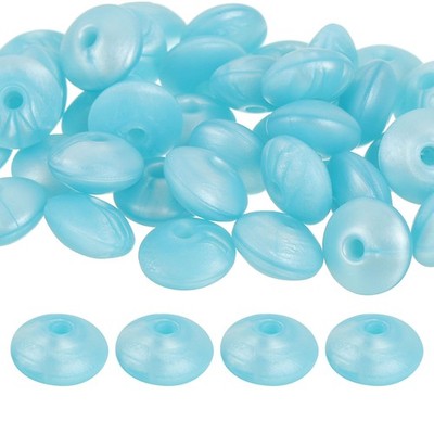 50Pcs 12mm Silicone Lentil Beads, Loose Abacus Bead for DIY (Pearl Blue)
