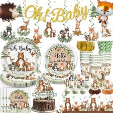 179pcs Woodland Baby Shower Decorations Include Woodland Plates and Napkins S...