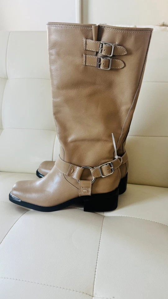 Botas Dolce Vita para mujer talla 7,5 tostadas hasta la rodilla arnés hebilla punta cuadrada cuero Foto 2 de 4