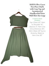 SHEIN Olive Green Asymmetrical Skirt with Matching Crop Top Set Size Large