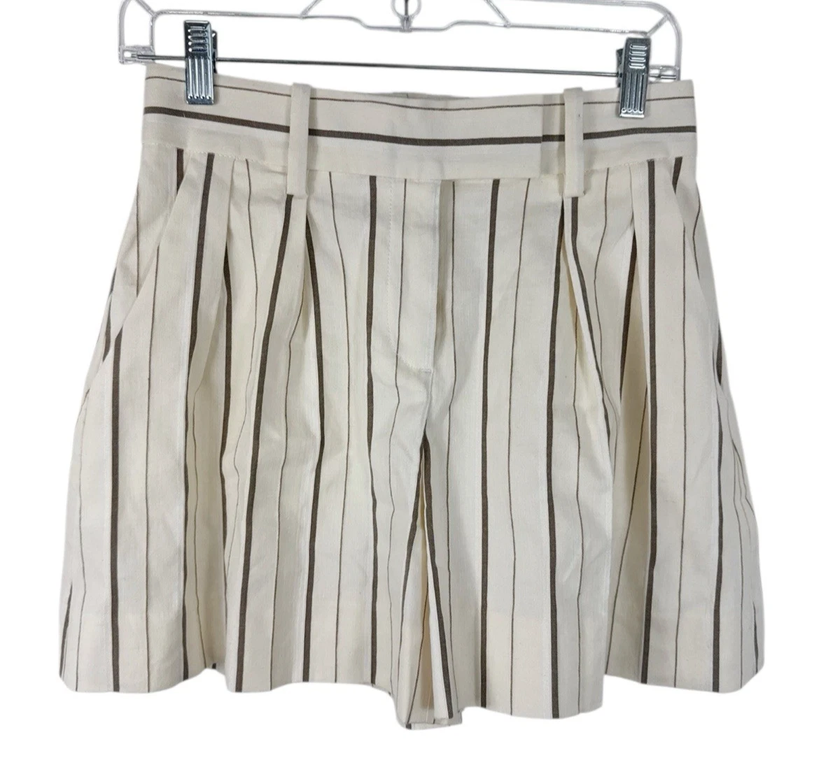 Banana Republic Women's 00 Petite Dressy Pleated Linen Bld Shorts Cream Brwn EUC