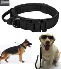 Tactical Dog Collar Large Training Military Heavy Duty Metal Buckle Black 2"Wide