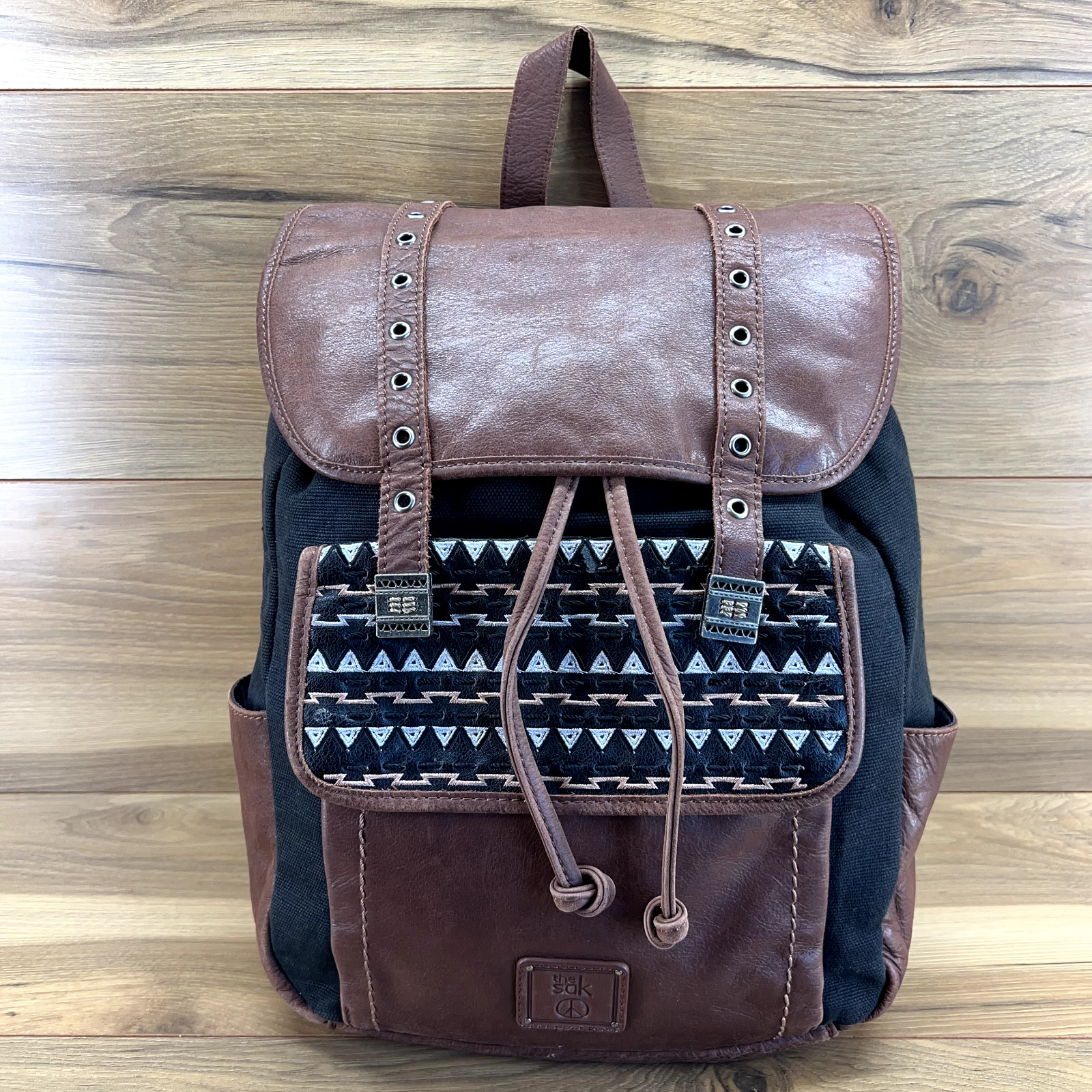 The Sak Backpack Large Bag Black Brown Flap Draws… - image 1