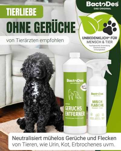 BactoDes - Animal Geruchsneutralisierer 1L Konzentrat mit Spray-Mischflasche - S - Bild 3 von 8