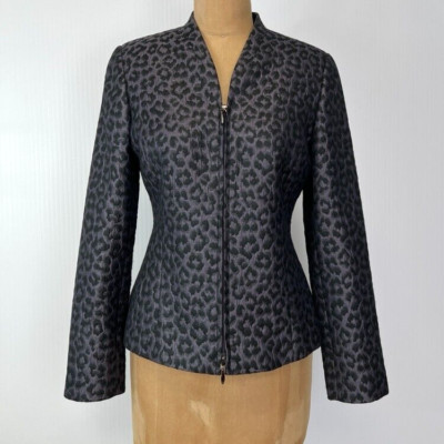 Zanella Jacket Women 4 Leopard Lined Coat Tailored Zip Up Italy Cruise Work Core