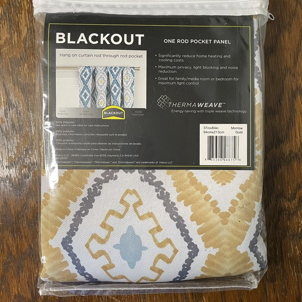 Blackout Curtains Panel - Eclipse 37x95” Gold Morrow Rod Pocket NEW - Image 3 of 4