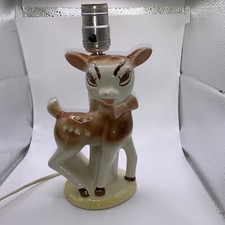 Vintage 1950s Ceramic Kitsch Doe Eyed Fawn Bambi Deer Nursery Lamp Works