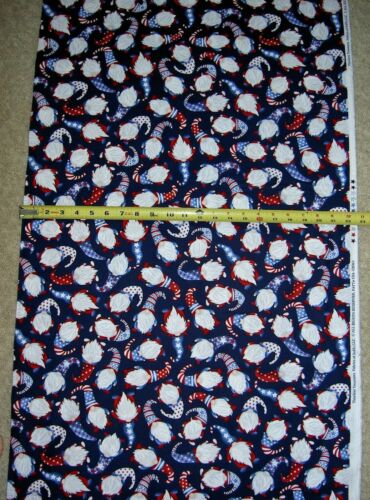 Gnome Gnomes Patriotic Patriot C8361 Navy Timeless Durable Cotton Fabric - Picture 1 of 2